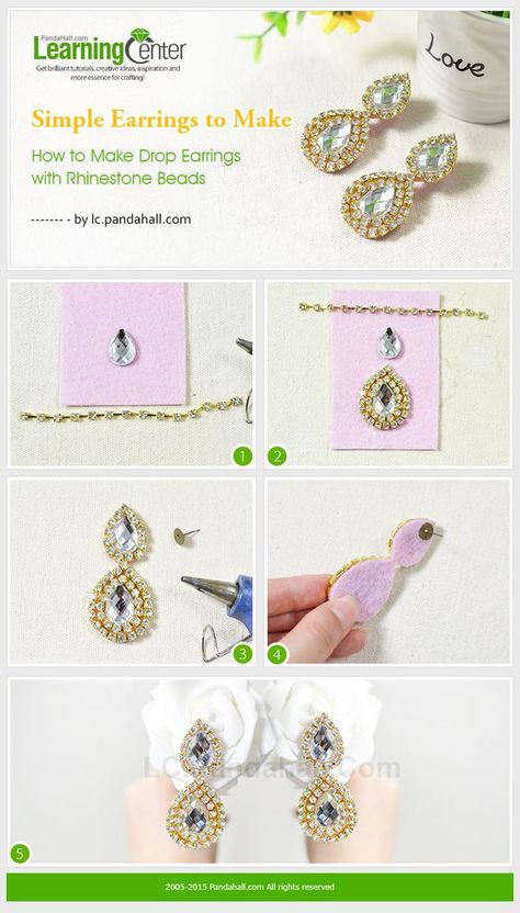 Simple Earrings to Make – How to Make Drop Earrings with Rhinestone Beads Diy Rhinestone Earrings, Beebeecraft Tutorials, Earrings To Make, Ruby Earrings Studs, Stud Earrings Unique, Diy Rhinestone, Pinterest Diy, Jewelry Chain, Make Jewelry