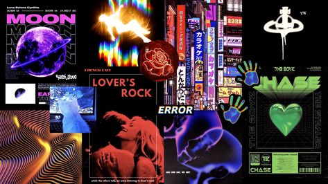 Neon Aesthetic Wallpaper Laptop, Hiphop Aesthetic Wallpaper, Wallpaper Collage Laptop, Neon Collage, Hiphop Aesthetic, Cover Icons, Pc Desktop Wallpaper, Laptop Wallpapers, Bright Wallpaper