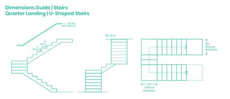 Quarter Landing Stairs, also called U-Shaped Stairs, are two parallel flights of straight stairs that are joined by a landing that creates a 180° turn in the middle of the walk line. They are similar to L-shape stairs, as both can be located in a corner. Some advantages include their ease to fit into an architectural plan, and the landing can offer a resting point partway up the stairs. Downloads online #buildings #stairs Stairs With Landing In Middle, U Staircase, L Shape Stairs, U Shape Stairs, Stairs With A Landing, Stairs Section, U Stairs, Staircase Dimensions, Stair Rise And Run