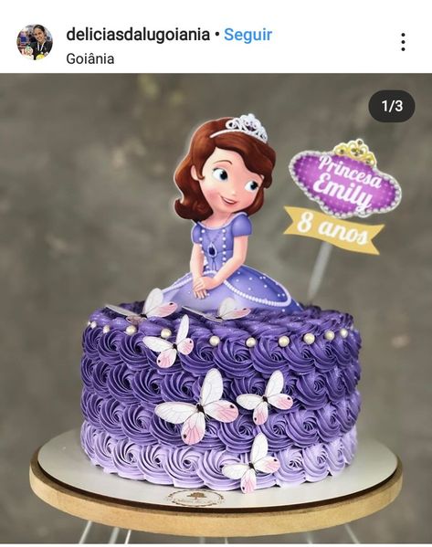 Sofia The First Birthday Cake, Sophia Cake, Princess Sofia Party, Doll Birthday Cake, Sofia Party, Baby Birthday Decorations, Birthday Cake With Flowers, Mickey Mouse Pictures, Simple Cake Designs