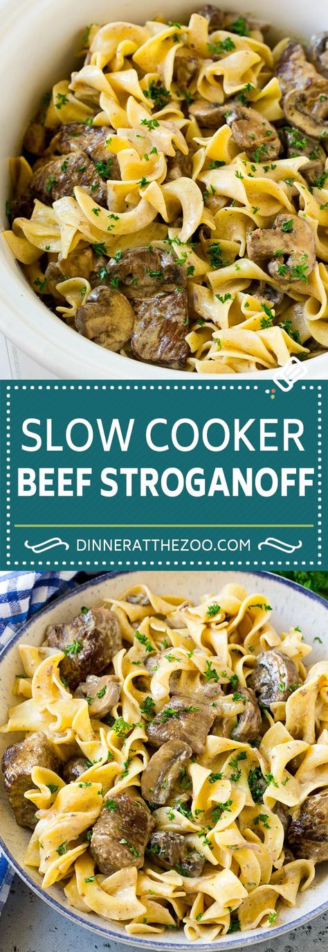 Slow Cooker Beef Stroganoff Recipe | Crock Pot Beef Stroganoff | Beef Recipe #slowcooker #crockpot #beef #mushrooms #pasta #dinner #dinneratthezoo Crock Pot Stroganoff, Slow Cooker Beef Stroganoff Recipe, Crock Pot Beef Stroganoff, Recipe For Beef Stroganoff, Stroganoff Beef, Beef Stroganoff Crockpot, Crock Pot Beef, Beef Stroganoff Recipe, Crockpot Recipes Beef Stew