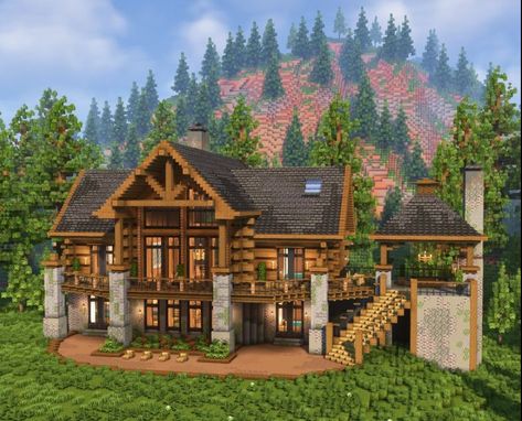 Minecraft House Ideas Survival, Simple Minecraft House, Modern Minecraft House, Chalet Minecraft, House Ideas Minecraft, Minecraft Cabin, Minecraft Mountain House, Modern Minecraft, Survival Minecraft