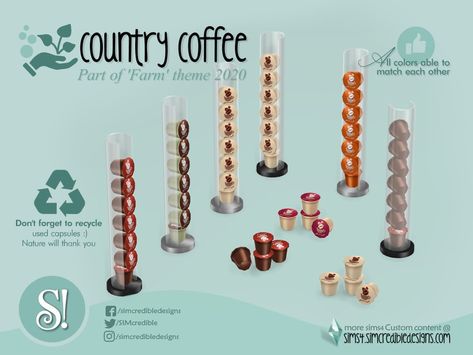 SIMcredible!'s Country Coffee capsules tower The Sims 4 Pack, Sims 4 Tsr, Die Sims 4, Sims 4 Traits, Play Sims 4, Free Sims 4, The Sims 4 Packs, Sims 4 Mm Cc, Sims 4 Expansions