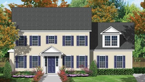 Floor Plan AFLFPW25008 - 2 Story Home Design with 3 BRs and 2 Baths Colonial House Floor Plans, Colonial House Exteriors, Center Hall Colonial, Colonial Style House, Colonial Style House Plans, Colonial House Plans, Colonial Exterior, Shingle Exterior, Colonial Design