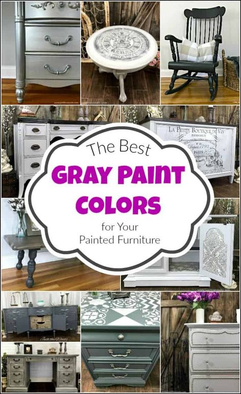 Here are the best gray paint colors to choose from when planning your next DIY project. The gray furniture paint options are endless. #graypaintcolors #grayfurniturepaint #lightgraypaint #graypaintedfurniture #darkgraypaint #bluegraypaint #charcoalgraypaint #graychalkpaint Best Gray Paint Colors, Dark Gray Paint Colors, Grey Painted Furniture, Gray Painted Furniture, Best Gray Paint, Best Gray Paint Color, Light Grey Paint Colors, Painted Furniture For Sale, Gray Furniture