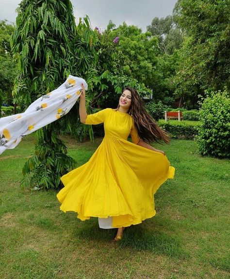 Yellow Anarkali, Long Blouse Designs, Yellow Kurta, Haldi Outfits, Recycled Dress, Branded Clothes, Saree Lehenga, Indian Designer Suits, Anarkali Kurti