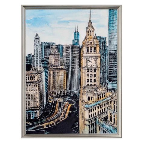 Wang Cityscape Chicago Framed Art – Paynes Gray Chicago Art Print, Chicago Cityscape, Chicago Wall Art, Chicago Poster, Skyline Painting, Chicago Art, Chicago City, Sketch Painting, Fine Arts Posters