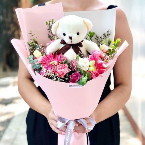 Happy Hump Day! Here's a teddy bouquet for you because you're BEAR-y cute! 😍  Send cuddles to your loved ones today with our Mister Fluffy bouquet! Check out our products at www.flowerstore.ph Flower Bouquet With Stuffed Animal, Bouquet With Teddy Bear, Fluffy Bouquet, Teddy Bouquet, Teddy Bear Bouquet, Birthday Arrangements, Plush Bouquet, Single Flower Bouquet, Graduation Bouquet