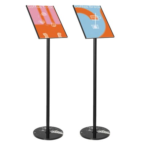 PRICES MAY VARY. Heavy Duty Base Sign Holder: This floor standing sign holder can be placed wherever you want it. To ensure that your sign holder stand is balanced, we provide a marble base to withstand strong winds, and the base comes with rubber mats to protect your floor. 2 PACK Easy Set Up and Store:This floor standing sign holder holds an 8.5" x 11" paper, card stock, ect. Just several minutes to set up. Widely Usage: The sign holder stand can be used for exhibitions, retail shops, restaura Promotional Stands, Information Board, Rubber Mats, School Supply Store, Sign Stand, Good Presentation, Coffee To Go, Sign Display, Sign Holder