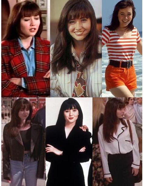 i love brenda walshs mix of masculine and feminine Decade Hairstyles, 90210 Brenda, 90s Movies Fashion, 90210 Fashion, Brenda Walsh, 90s Outfits, Jennie Garth, Chica Cool, 90s Inspired Outfits