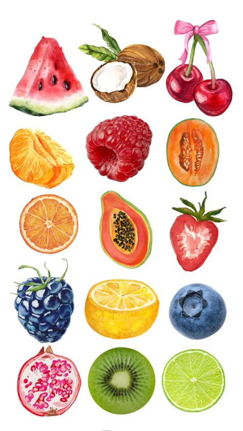 Summer Prints Wallpaper, Fruit Collage, Cute Summer Wallpapers, Watercolor Fruit, Keramik Design, Art Wallpaper Iphone, Art Collage Wall, Summer Wallpaper, Print Wallpaper