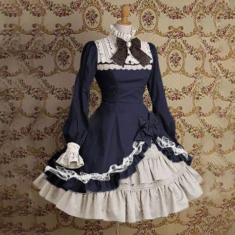 Retro Vintage Gothic Lolita Rococo Medieval Cocktail Dress Dress Movie / TV Theme Costumes Women's Girls' Lace Bow Party Masquerade Party & Evening Dress 2024 - GBP £32 Frill Frock, Japanese Style Women, Cosplay Dresses, Oktoberfest Woman, Gothic Cosplay, Dress Kawaii, Girl Cosplay, Kawaii Clothing, Frock Dress