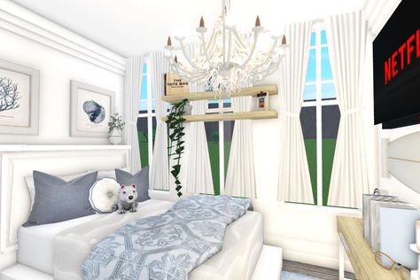 Beach House Bloxburg Bedroom, Beach Houses In Bloxburg, Bloxburg House Ideas Beachy, Beach House Interior Bloxburg, Bloxburg Coastal Home, Bloxburg Beach Bedroom, Coastal Bedrooms Bloxburg, Beach Decals Bloxburg, Coastal Bedroom Bloxburg