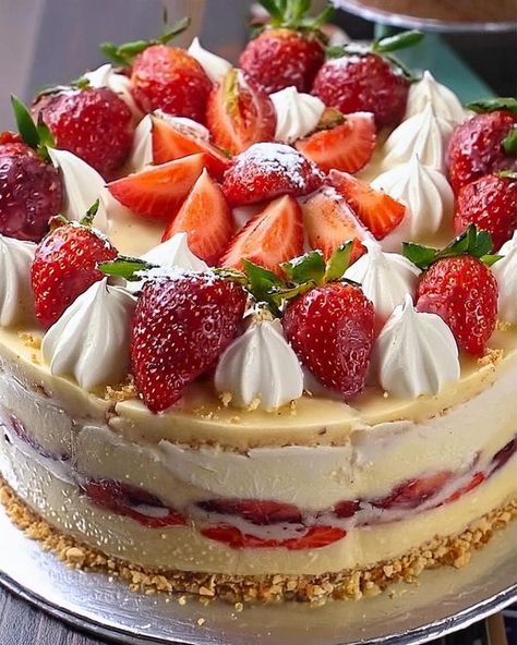 savory secrets recipes | White Chocolate Strawberry Cheesecake | Facebook White Chocolate Strawberry Cheesecake, Lemon Meringue Pie Easy, Chocolate Strawberry Cheesecake, Strawberry Cheesecake Recipe, White Chocolate Recipes, White Chocolate Strawberries, White Chocolate Cheesecake, Strawberry Desserts, Chocolate Strawberry