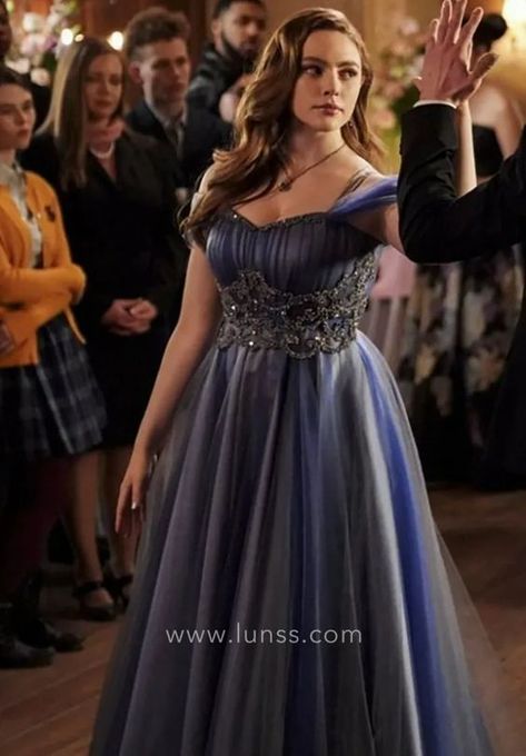 caroline forbes beaded blue and gray evening party gown The Originals Wallpaper, Tulle Long Dress, Daniella Rose, Caroline Dress, Legacy Tv Series, Grey Gown, Rainbow Pictures, Evening Party Gowns, Hope Mikaelson