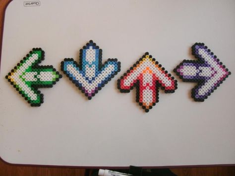 Perler Beads craft DDR arrows Dance Dance Revolution Like! Perler Beads Games, Video Game Perler Beads, Video Game Pixel Art, Video Game Perler, Dance Revolution, Dance Dance Revolution, Perler Creations, Pearl Beads Pattern, Perler Ideas