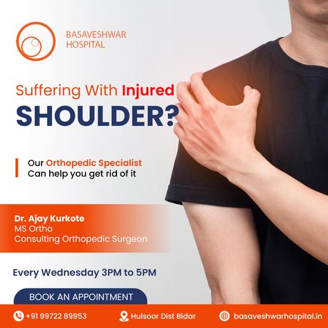 Suffering from an injured shoulder can be a painful and frustrating experience. Our orthopedic specialist is here to help you get back to feeling your best. 

Consult our experienced orthopedic to treat you.

Dr. Ajay Kurkote
MS Ortho
Consulting Orthopedic Surgeon

Every Wednesday 3PM to 5PM

Book your appointment
Call : +91 9972289953 / +91 7559108108

#Basaveshwar #basaveshwarhospital #hulsoor #Basavakalyan #orthopedic #visitingdoctor #kneepains #fractures
#shoulderpain Healthcare Ads, Dental Advertising, Dark Evil, Orthopedic Surgeon, Medical Posters, Digital Marketing Design, Learning Graphic Design, Treat You, Shoulder Pain