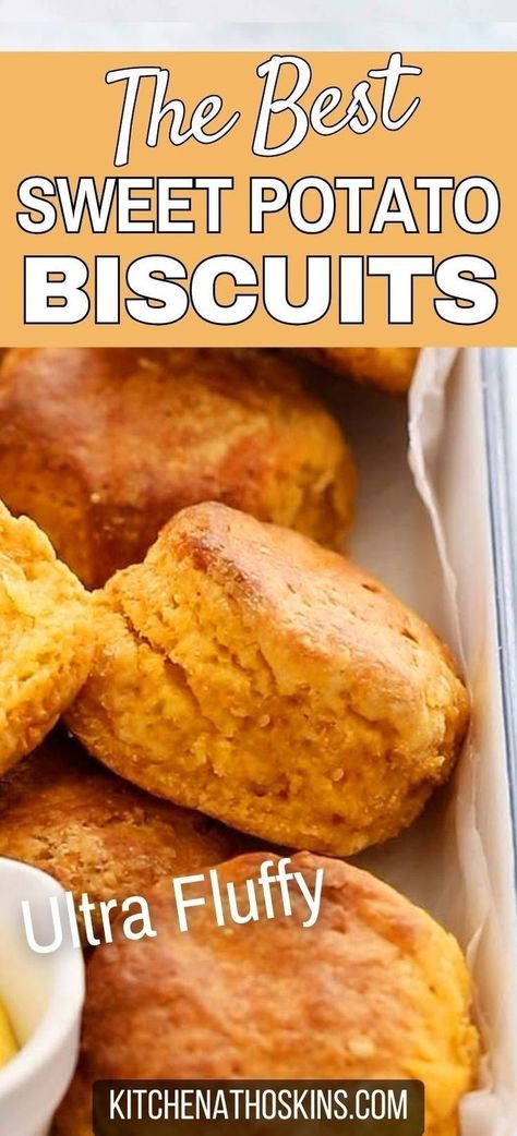 Learn how to make the best sweet potato biscuits recipe that's fluffy, easy, made using no buttermilk and makes a tasty side dish for Thanksgiving dinner. This easy sweet potato recipe is made using oven roasted or air fried sweet potatoes. Air Fried Sweet Potatoes, Easy Sweet Potato Recipe, Sweet Potato Biscuits Recipe, Potato Biscuits Recipe, Fried Sweet Potatoes, Easy Dinner Side Dishes, Easy Sweet Potato Recipes, Sweet Potato Rolls, Potato Biscuits