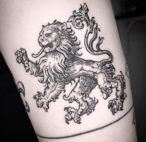 Hannibal Tattoo, Lion Chest Tattoo, Heraldic Lion, Etching Tattoo, Neo Tattoo, Woodcut Tattoo, Small Chest Tattoos, Engraving Tattoo, Pretty Tattoos For Women