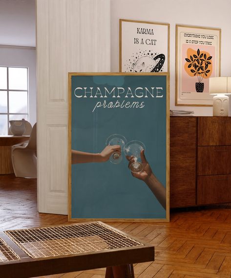 Champagne Problems Taylor Swift, Retro Champagne, Champagne Wall Art, Poster Taylor Swift, Champagne Wall, Champagne Problems, Taylor Swift Inspired, Retro Cocktail, Bar Poster