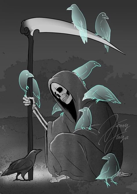 Loving Reaper, Jenny Jinya, Art Mort, Grim Reaper Drawing, Reaper Drawing, Reaper Art, Grim Reaper Art, Don't Be Scared, Dark Art Illustrations