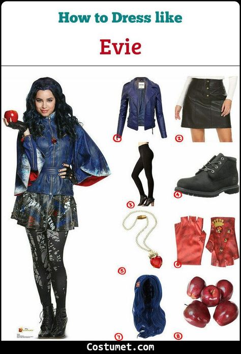 Evie (Descendants) Costume for Cosplay & Halloween 2021 Descendants Musical Costumes, Diy Mal Costume Descendants, Descendants Costumes Diy, Mal Descendants Outfit, Descendants Halloween Costumes, Decendents Costumes, Mal Costume Descendants, Evie Descendants Costume, Evie Costume Descendants