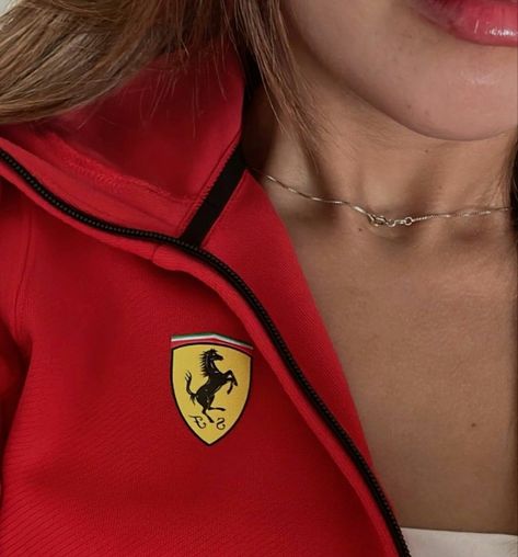 Ferrari Girl Aesthetic, Ferrari Girl, Ferrari Jacket, Ferrari F1, Charles Leclerc, Red Aesthetic, Aesthetic Girl, Formula 1, Ferrari