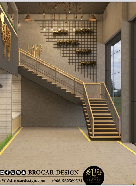 Staircase Design Commercial, Commercial Stairwell Design, Restaurant Staircase Design, Office Staircase Wall Design, Stair Wall Design, Stairs Wall Design, Staircase Wall Design, Interior Showroom, Luxury Staircase