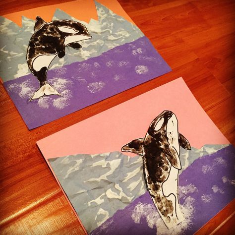 Artic Art Projects For Kids, Orca Craft Preschool, Artic Crafts, Orca Craft, Crumpled Paper Art, Prek Homeschool, Killer Whale Tattoo, Homework Club, Preschool Ocean