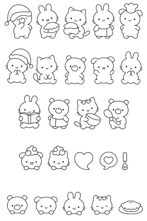 Printable Paper Patterns, Hello Kitty Printables, Doodle Paint, Bond Paper Design, Doodle Characters, Cute Easy Doodles, Black And White Stickers, 강아지 그림, Pencil Drawings Easy