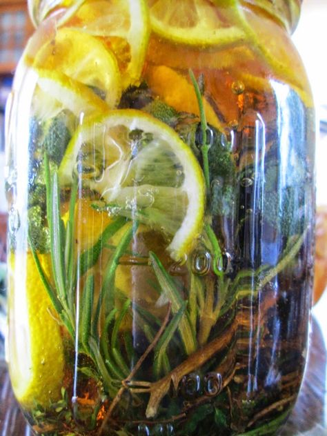 From the Essential Herbal - It Started As Sage Honey - and she added other aromatics, lemon and echinacea <3 Sage Honey, Homemade Cold Remedies, Kitchen Apothecary, Cooking With Herbs, Fire Cider Recipe, Medicine Recipes, Witches Kitchen, Ginger Honey Lemon, Herbal Medicine Recipes