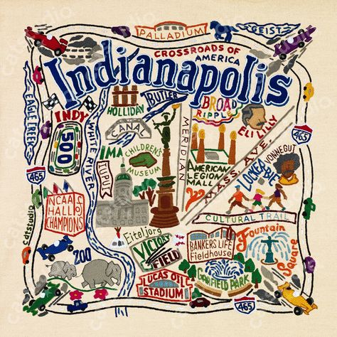 This original design celebrates Indianapolis, Indiana. Our original designs are printed locally on museum-quality paper with archival inks and assembled by hand in our studio in Petaluma, California. Add our frame—made from solid imported American Basswood—to any 8x8 or 16x16 print for a finished look. Geography Fine Art Prints Magically printed to look like honest-to-goodness embroidery—your friends won’t believe you when you tell them it’s a print! TELL YOUR STORY: Spark joy and nostalgia by s