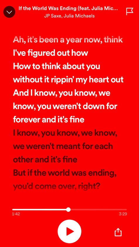 You told me You’ll come over if the world was ending. I’m sure it was just a dumb song for you That we sang together, But if it was somehow true,I’d wish the world would end. If it means I’ll get to see you, Again.( yes I wrote this ) If The World Was Ending Lyrics, If The World Was Ending, Julia Michaels, See You Again, Dumb And Dumber, See You, Thinking Of You, Things To Think About, Singing