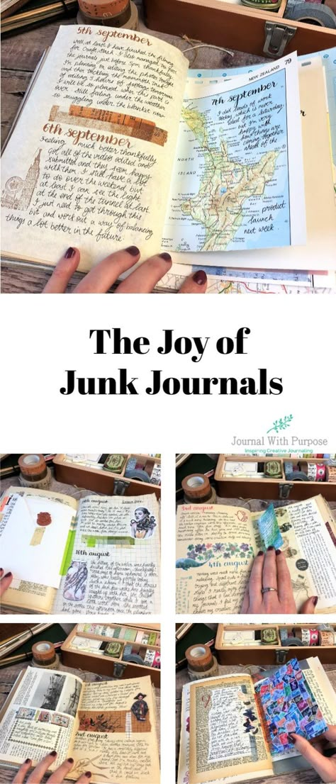 Are you interested in starting a junk journal? Head to my blog for lots of tutorials and tips about journaling, craft and DIY projects. #junkjournal #journal #journaling #vintage #craft #craftproject #hobby #hobbies #mixedmedia #creativejournal Smash Journal, Diy Journal Books, Creative Journaling, Journal Stuff, Junk Journal Ideas, Journal Books, Diary Planner, Smash Books, Journaling Prompts