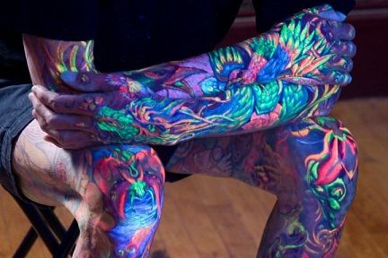 Attractive UV Light Tattoo Designs Blacklight Tattoo, Fluorescent Tattoo, Uv Ink Tattoos, Black Light Tattoo, Neon Tattoo, Uv Tattoo, Full Tattoo, Dibujos Tattoo, Light Tattoo