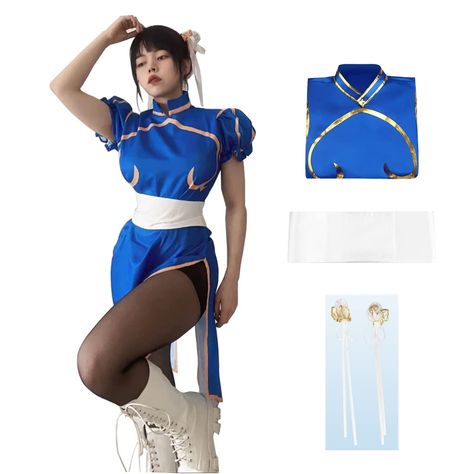 PRICES MAY VARY. Fabric:polyester,soft and comfortable fabric,breathable and not stuffy. Chun Li cosplay:the game Fighter characters,we do a one-to-one restoration of clothing,blue cheongsam so that you have more temperament,waist design shows your perfect body. Style:You can choose from three styles and place an order if you like. Wearable scenes:suitable for cosplay,Halloween,carnival,cosplay events,daily wear,Comic-Con,cosplay conventions,cosplay parties,costume parties and any other occasion Netflix Inspired Halloween Costumes, Cute But Hot Halloween Costumes, Chun Li Street Fighter Cosplay, Cosplay Ideas Comic Con, Nintendo Characters Costumes, Zelda Halloween Costumes, Cosplay Chun Li, Drag Couture, Kuromi Cosplay