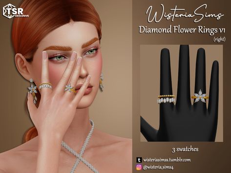 Sims 4 Rings, Ts4 Accessories, Deco Sims, Sims Accessories, Cc Accessories, Flower Rings, Women's Rings, Sims 4 Game, Right Hand Rings