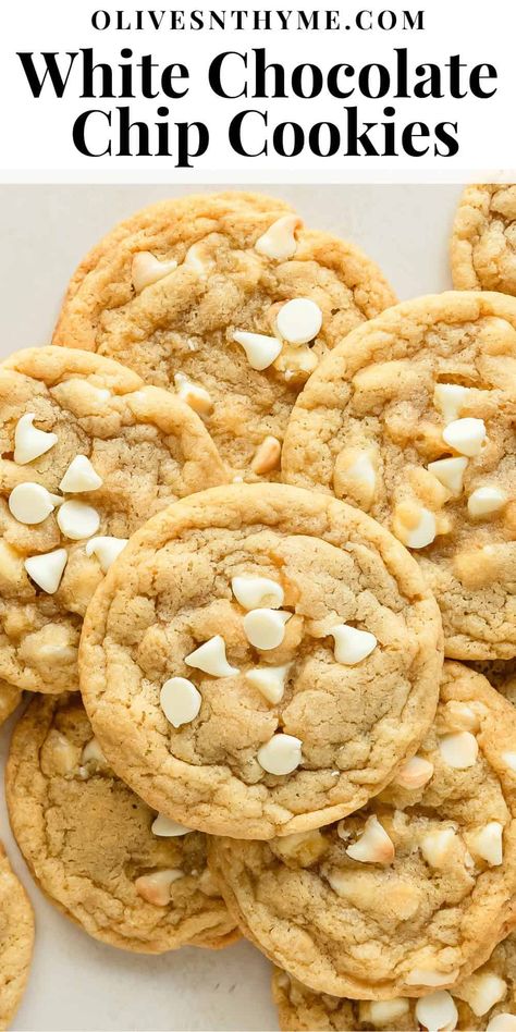 White Chocolate Chip Cookies Recipe Soft And Chewy Chocolate Chip Cookies, Chocolate Filled Cookies, White Choc Chip Cookies, White Chocolate Chips Recipes, White Chocolate Chip Cookies Recipes, Chocolate Chip Cookies Soft, Choc Chip Cookie Recipe, Cookies Soft And Chewy, White Chocolate Desserts