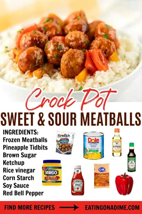 This Crockpot sweet and sour meatballs are easy to make and are the best. Now here is an easy slow cooker recipe. This crockpot sweet and sour meatballs are delicious and the kids love them too! #eatingonadime #crockpotrecipes #slowcookerrecipes #sweetandsourmeatballs Sweet And Sour Meatballs Crockpot Frozen, Sweet And Sour Meatballs Slow Cooker, Sweet And Sour Meat Balls Slow Cooker Easy Recipes, Sweet And Sour Crockpot Meatballs, Sweet N Sour Meatballs Crockpot, Sweet Snd Sour Meatballs Crockpot, Sweat And Sour Meatball Recipes, Sweet And Sour Meatballs Stove Top, Sweet And Sour Meatballs Crockpot Easy