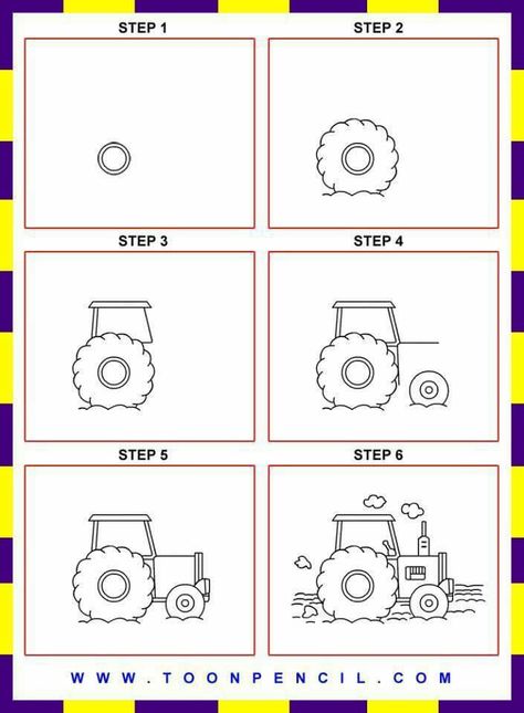 Tractor How To Draw A Tractor, Tractor Doodle, Draw A Tractor, Monika Hibbs, How To Draw Steps, Basic Drawing, Art Drawings For Kids, Drawing Videos, Drawing Lessons