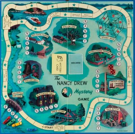 The Nancy Drew Mystery Game board includes many of the popular book titles. Nancy Drew Party, Mystery Board Games, Mystery Art, Nancy Drew Games, Bored Games, Nancy Drew Books, Bg Design, Board Game Design, Salem Massachusetts