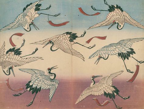 Crane Drawing, Risd Museum, Crane Tattoo, Japanese Bird, Japanese Crane, Japanese Drawings, Utagawa Hiroshige, Japanese Illustration, Traditional Japanese Art