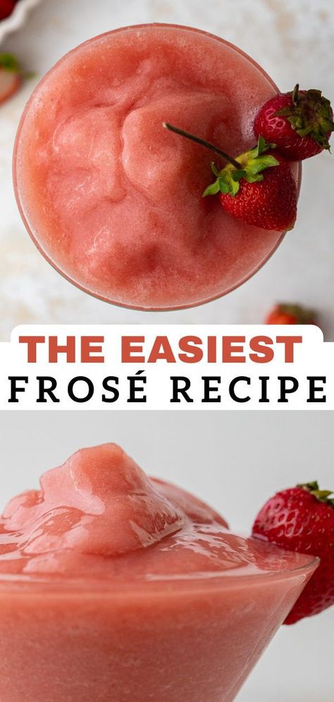 The quickest and the best frozen frosé recipe you’ll ever make during the summer heat. This strawberry frosé is made with frozen strawberries, rosé wine, sugar, and ice. I used alcohol removed wine but you can use your favorite regular wine. The most refreshing cocktail recipe for a fun summer treat. Summer Wine Cocktails, Frose Recipe, Frozen Strawberry Recipes, Frosé Recipe, Summertime Cocktail, Strawberry Pop Tart, Batch Recipes, Rosé Wine, Perfect Summer Drink