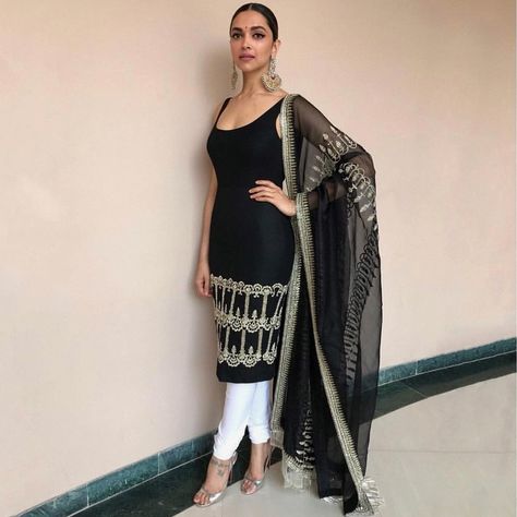 Deepika Padukone Black Salwar Suit  Product Info :  BT-165 Top : Tappeta silk Dupatta : Naylon Net Bottom : Micro F.T Type : Dress Top and Bottom Unstitched  Price : 1200 INR  To buy WhatsApp @ +91 9054562754 Backless Outfits, Straight Suit, Bollywood Dress, Bollywood Outfits, Kurti Designs Party Wear, Indian Wedding Outfits, Indian Designer Outfits, Indian Attire, Designer Dresses Indian