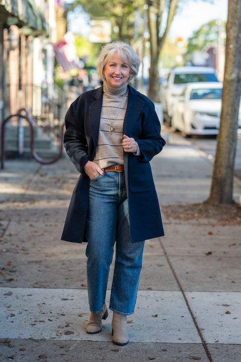 Chic Fall Outfit for a Cold Day - Dressed for My Day Kay Harms Fashion, Chic Fall Outfit, Dressed For My Day, Simple Fall Outfits, Navy Coat, Chic Fall Outfits, Build A Wardrobe, Fall Winter Wardrobe, Sweater Fits