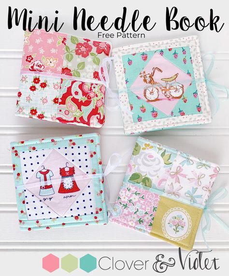 Free Mini Needle Book Pattern — Clover & Violet Needle Book Pattern, Quilt Bags, Small Gifts For Friends, Sewing Case, Book Pattern, Pin Cushions Patterns, Needle Cases, Sewing Tutorials Free, Cross Stitch Needles