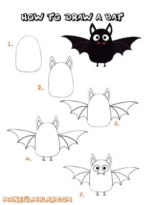 How To Draw Halloween Characters, How To Draw A Bat, Easy Things To Draw Step By Step, Bat Drawing Easy, Halloween Things To Draw, Draw A Bat, Bat Drawing, Draw Halloween, Fall Art Projects