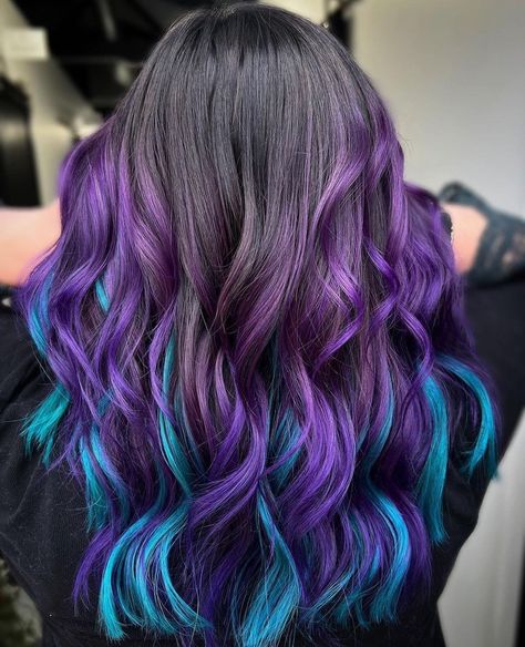 Galaxy Hair Color, Exotic Hair Color, Blue Purple Hair, Purple Hair Highlights, Hair Color Pictures, Exotic Hairstyles, Purple Ombre Hair, Blue Ombre Hair, Vivid Hair Color