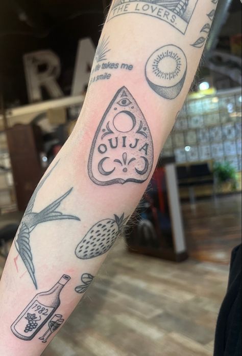 Ouji Tattoos, Oujia Board Tattoos, Ouji Board Tattoo, Ouija Planchette Tattoo, Ouija Board Tattoo, Ouija Tattoo, Tattoo Flash Art, Flash Art, Art Tattoos