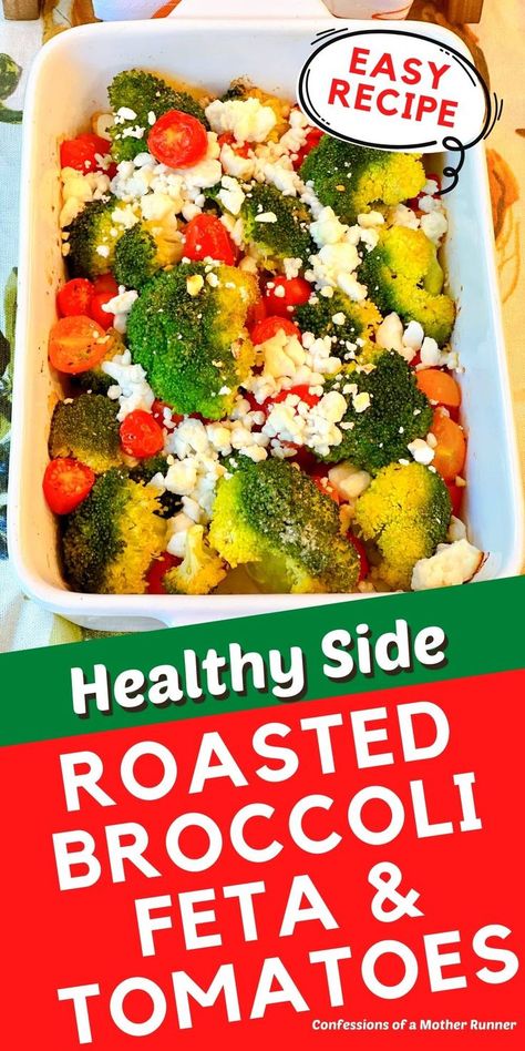 Looking for a simple weeknight side? This Roasted Broccoli with feta and tomatoes is sure to be a hit. 3 main ingredients, low carb, GF Broccoli Tomato Recipes, Broccoli And Tomato Recipes, Tomato Side Dish Recipes, Broccoli Feta, Tomato Side Dishes, Simple Sides, Tomatoes Roasted, Oven Roasted Tomatoes, Fresh Tomato Recipes